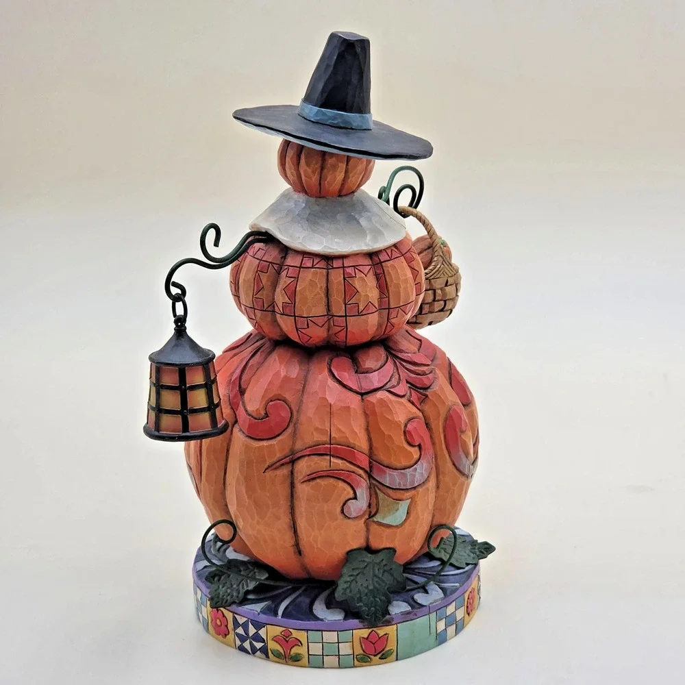 Jim Shore Heartwood Creek Pilgrim Patch Stacked Pumpkin Figurine 9.5